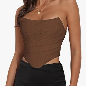 Elegant Brown Strapless Top